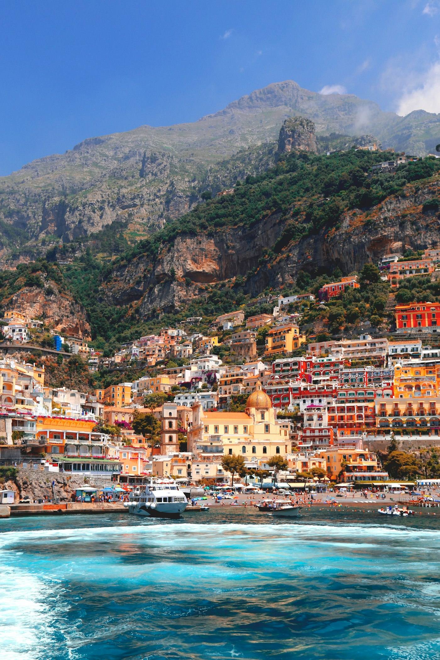 Colorful houses on the cliffside above the sea in Positano
