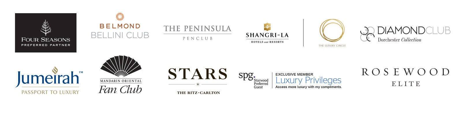 Partner programs: Four Seasons Preferred Partner, Belmond Bellini Club, The Peninsula PenClub, Shangri-La The Luxury Circle, Dorchester Collection Diamond Club, Jumeirah Passport to Luxury, Mandarin Oriental Fan Club, The Ritz-Carlton STARS, Starwood Luxury Privileges, Rosewood Elite