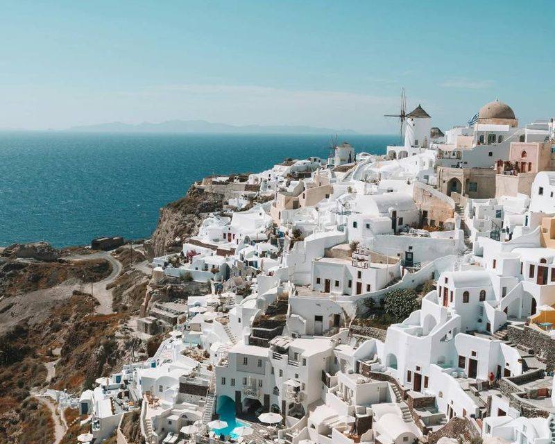 White cliffside village above the sea in Santorini